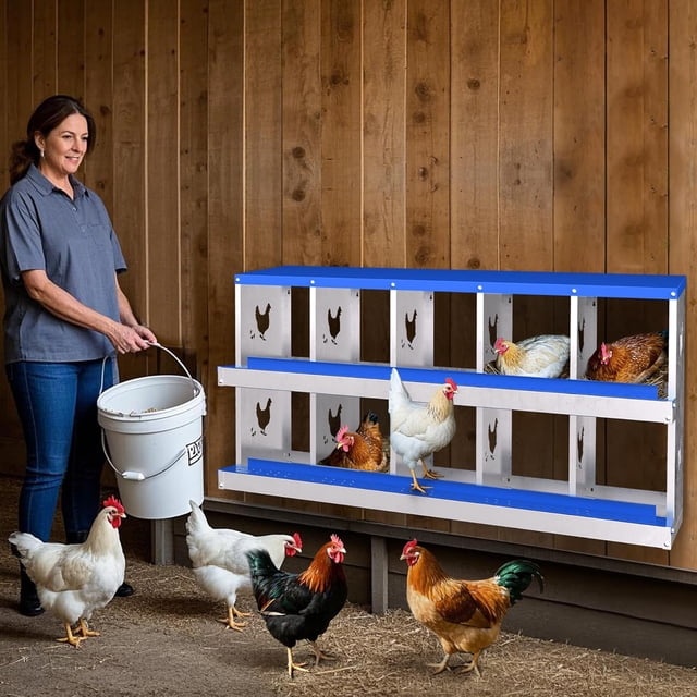 10-Hole Chicken Coop Nesting Box with Ventilation, Galvanized Steel Laying Box for Hens & Ducks