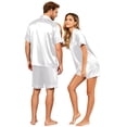thumbnail image 4 of Couples Matching Pajamas Sets Women Satin Short Sleeve Sleepwear Button Down Casual Wear Pjs Set Baggy Soft Nightwear, 4 of 6