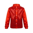 thumbnail image 3 of inlzdz Girls Boys Sequin Long Sleeve Button Down Shirt Flared Pants Dance Set for Disco Jazz Performance Red 9-10, 3 of 7