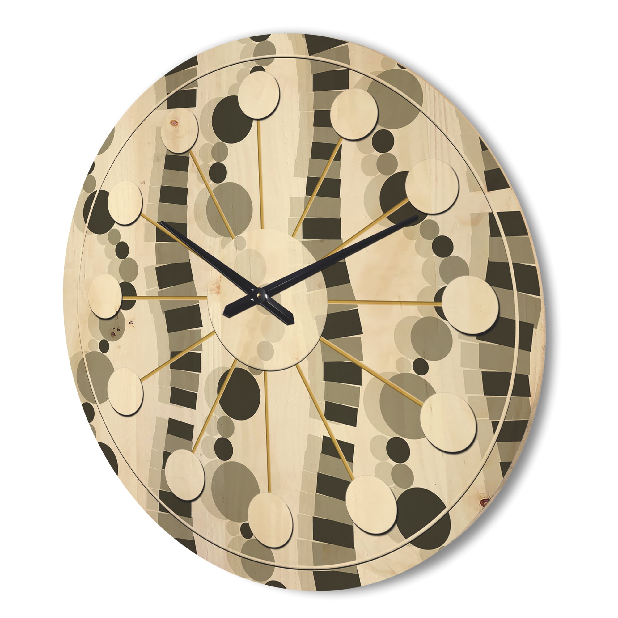 Designart 'Black and White Geometric Pattern VI' Mid-Century Modern Wood Wall Clock