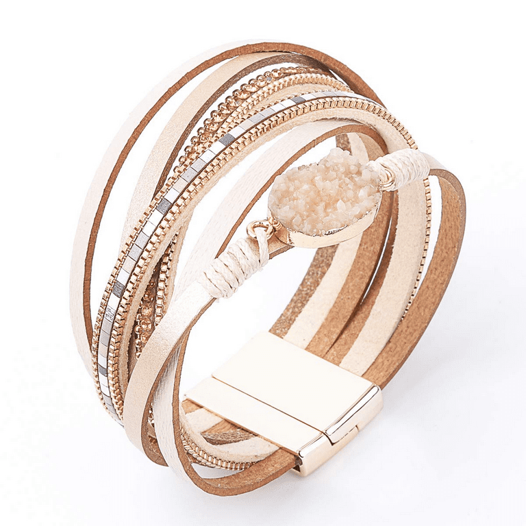 Leather Wrap Bracelets for Women, Multilayer Boho Double Wrap