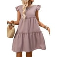 thumbnail image 3 of Ailaofu Women's Summer Dresses Sleeveless Ruffle Sleeve Round Neck Solid Loose Short Flowy Pleated Mini Babydoll Dress, 3 of 6