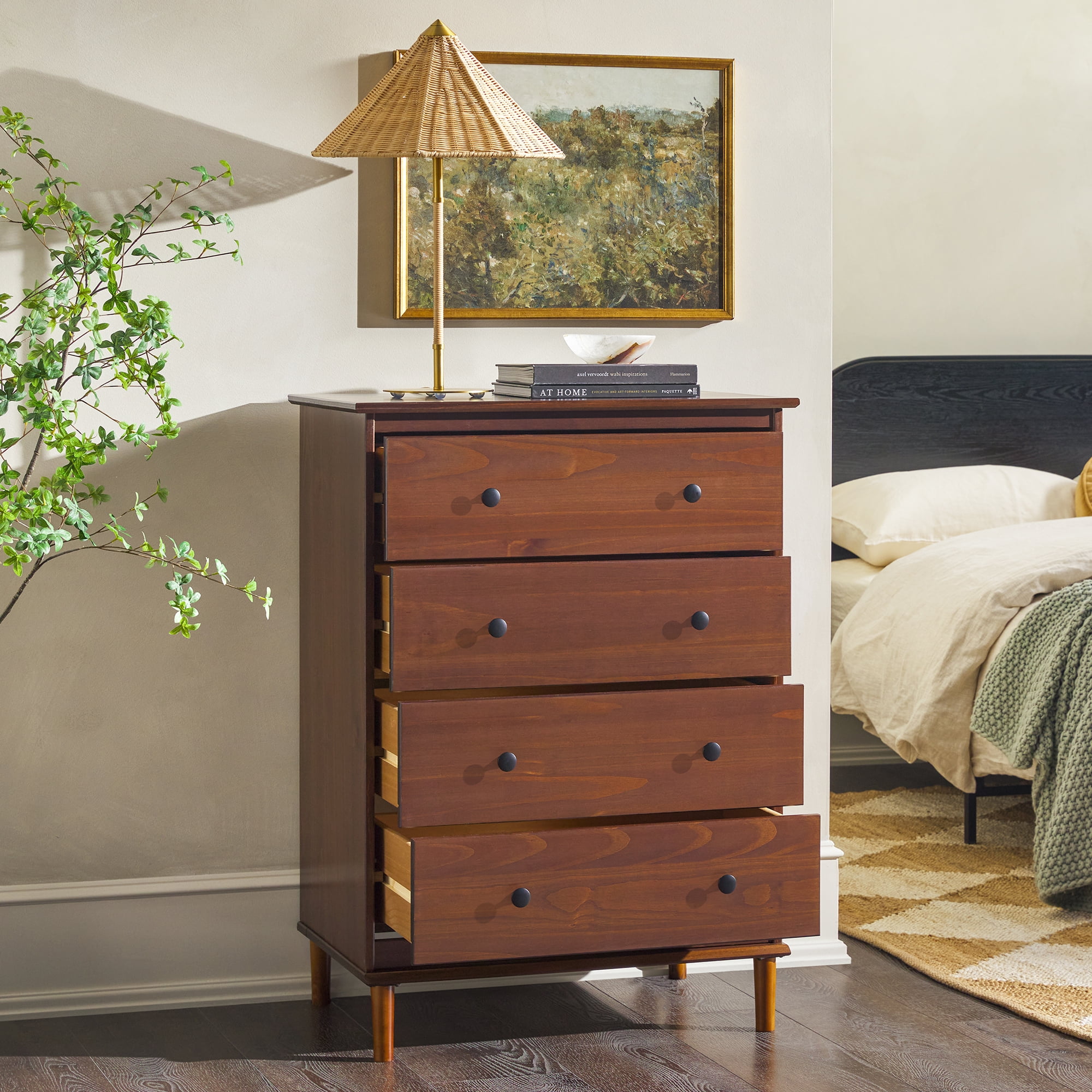 Walker Edison Jules 4-Drawer Solid Wood Dresser, Walnut