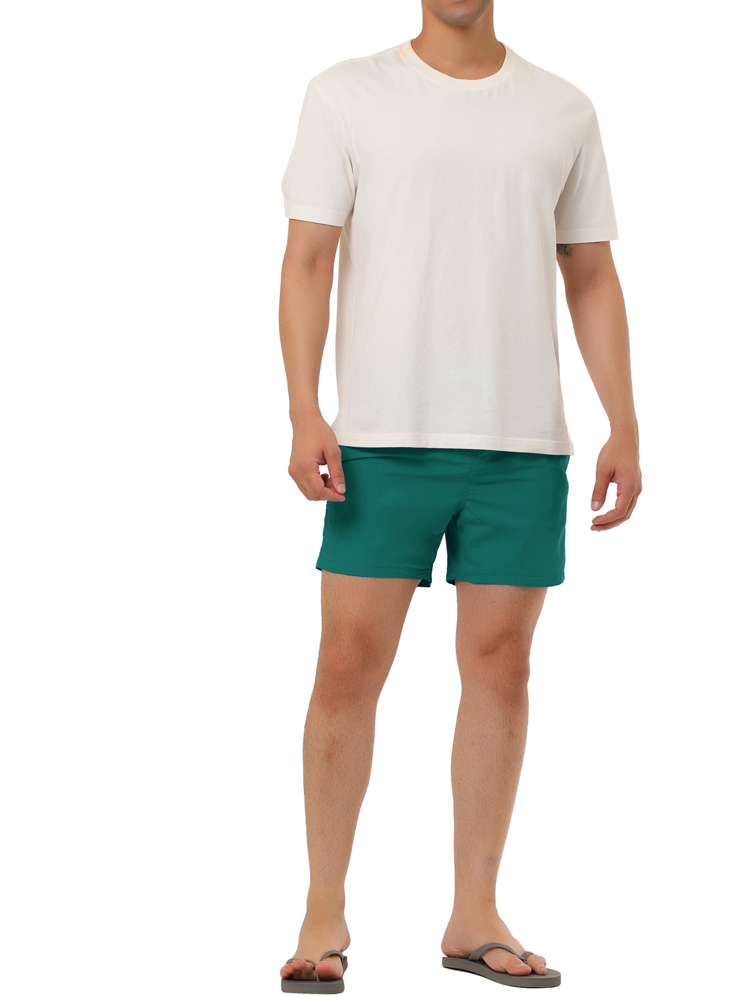 Unique Bargains Men's Summer Holiday Mesh Lining Drawstring Waist Solid Board Shorts 38 Dark Green
