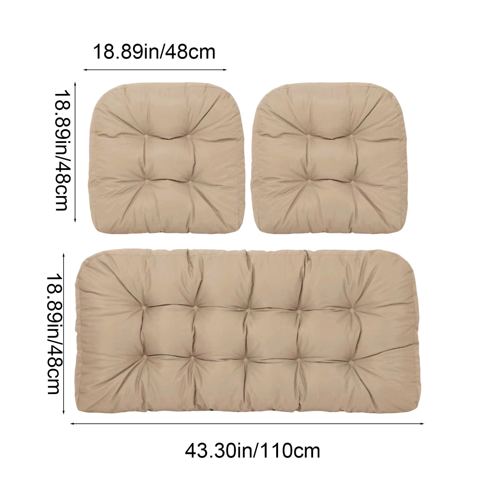 VogueHaven Outdoor Wicker Chair Cushions of 3 Pieces Waterproof Tufted Seat Cushions set for Patio Furniture Sofa Bench Settee Couch, 1 Loveseat and 2 U-Shaped Cushions