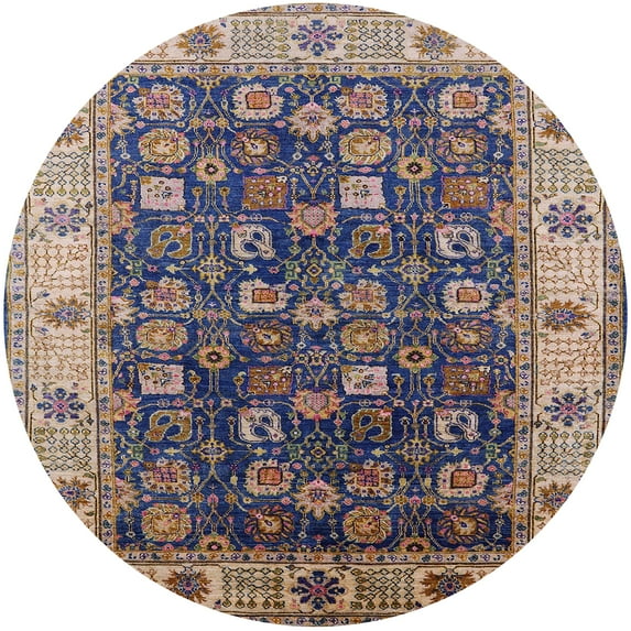 Ahgly Company Indoor Round Mid-Century Modern Plum Purple Oriental Area Rugs, 5' Round