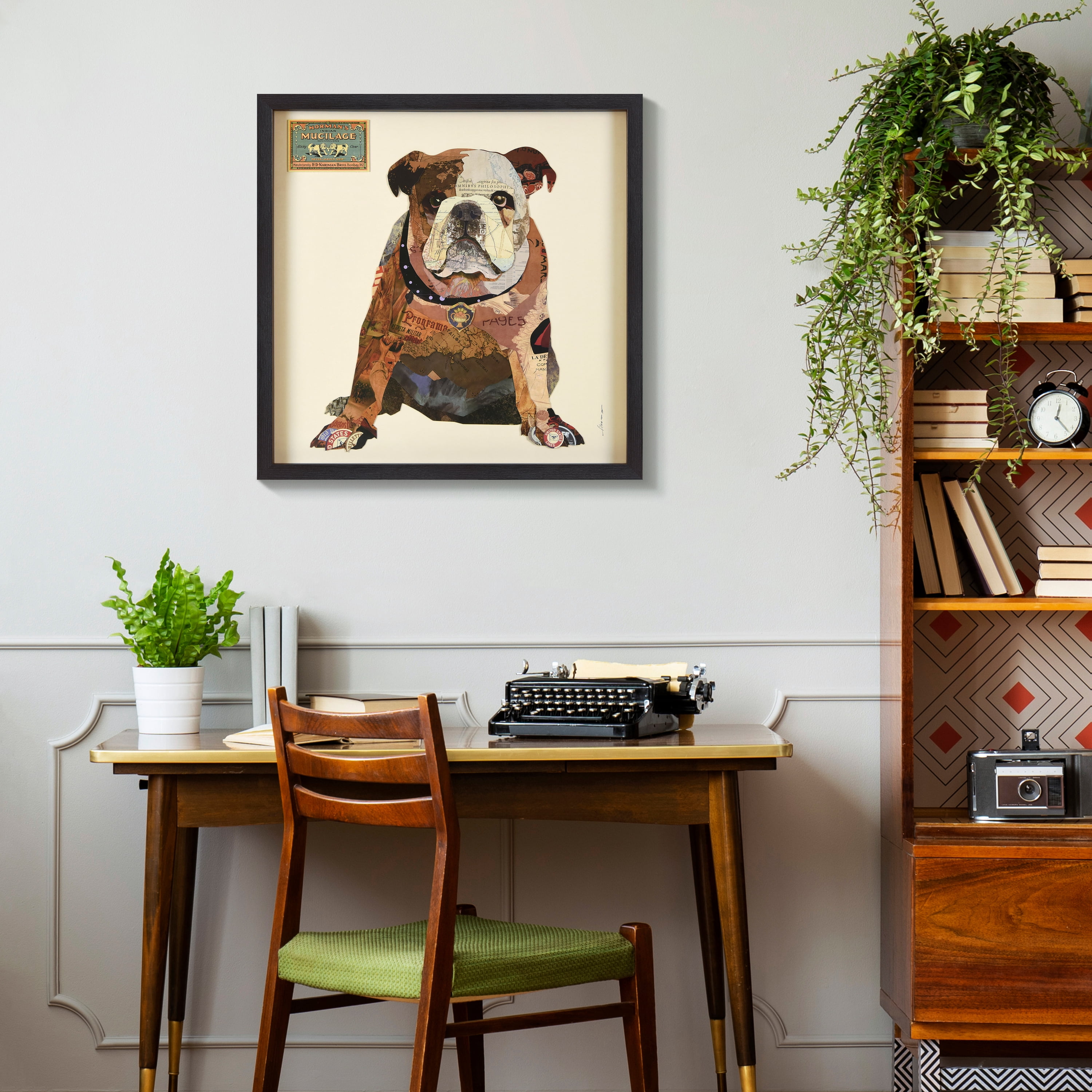 Empire Art 'Men's Best Bully' Hand Made Signed Art Collage by EAD Artists Co-op under Tempered Glass in Black Frame