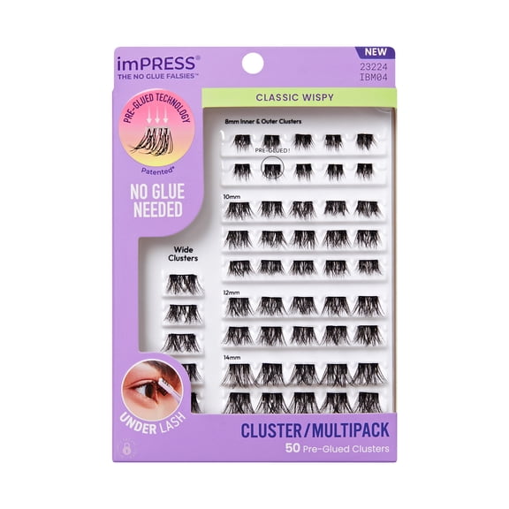 KISS imPRESS Pre-Glued Lash Clusters Multipack, Classic Wispy, 50 Self Adhesive Eyelashes