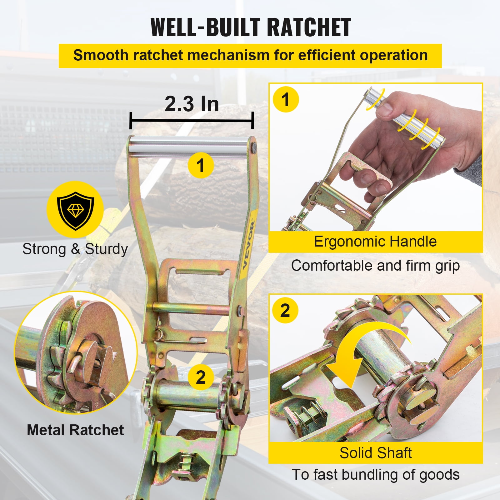 VEVOR Ratchet Tie Down Strap, 15.6ft x 2in Polyester Ratchet Strap 4000 lbs Working Load, 12 PCs Heavy Duty Car Strap w/ Double Hooks, Car Tie Down Strap with Chain Anchors, Security Fastening, Green