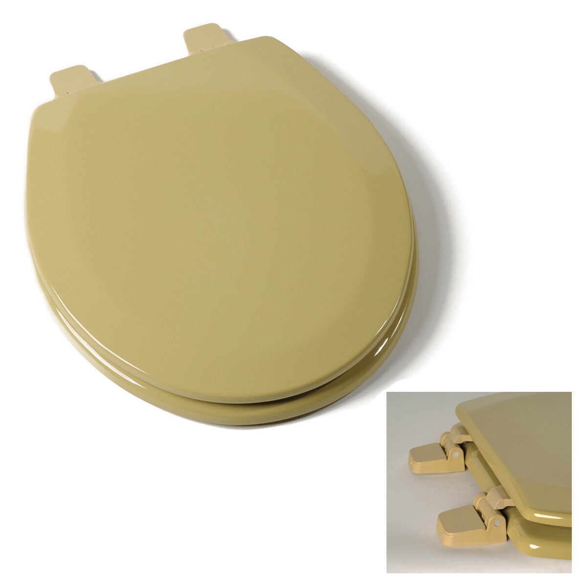 Deluxe Harvest Gold Round Toilet Seat Enameled Molded Wood
