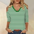 thumbnail image 2 of ShomPort Striped T-Shirts for Women Summer 3/4 Sleeve Off Shoulder Tunic Tops Round Neck Casual Tees, 2 of 2