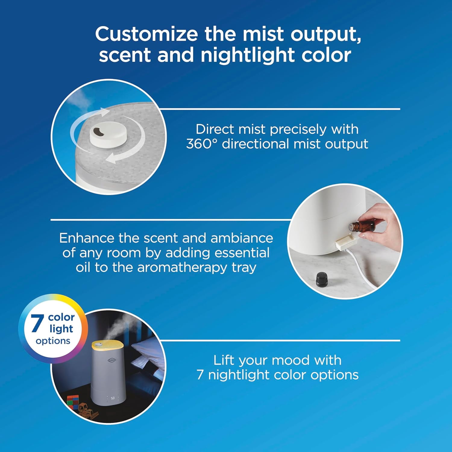 Humidifier for Bedroom with LED Light, 4L , Quiet Cool Mist for to 475 Sq Ft