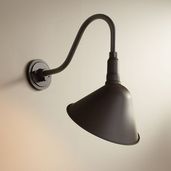 Franklin Iron Works Neihart Rustic Farmhouse Wall Light Sconce Bronze Metal Hardwire 10 1/2" Fixture Gooseneck Arm for Bedroom Bathroom Vanity Reading