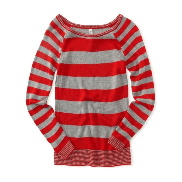 Suéter de Punto Aeropostale para Mujer Rayas Delgadas Rojo Mediano Tejer