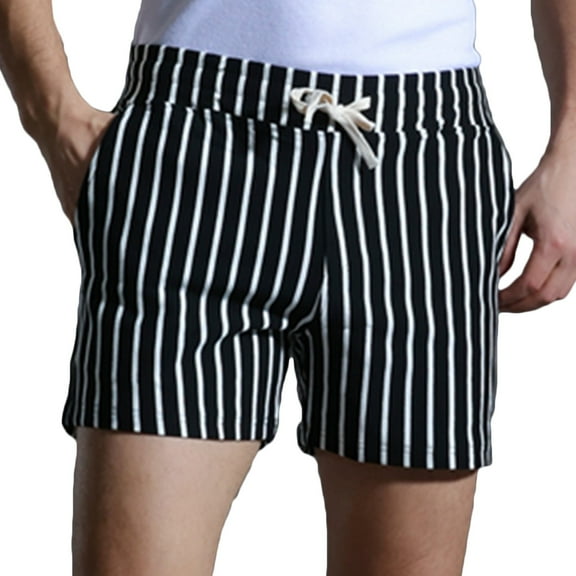 WREESH Men's Striped Shorts 5 Inch Shorts Casual Fashion Sports Shorts Elastic Waist Drawstring Shorts Shorty Shorts with Pockets Black