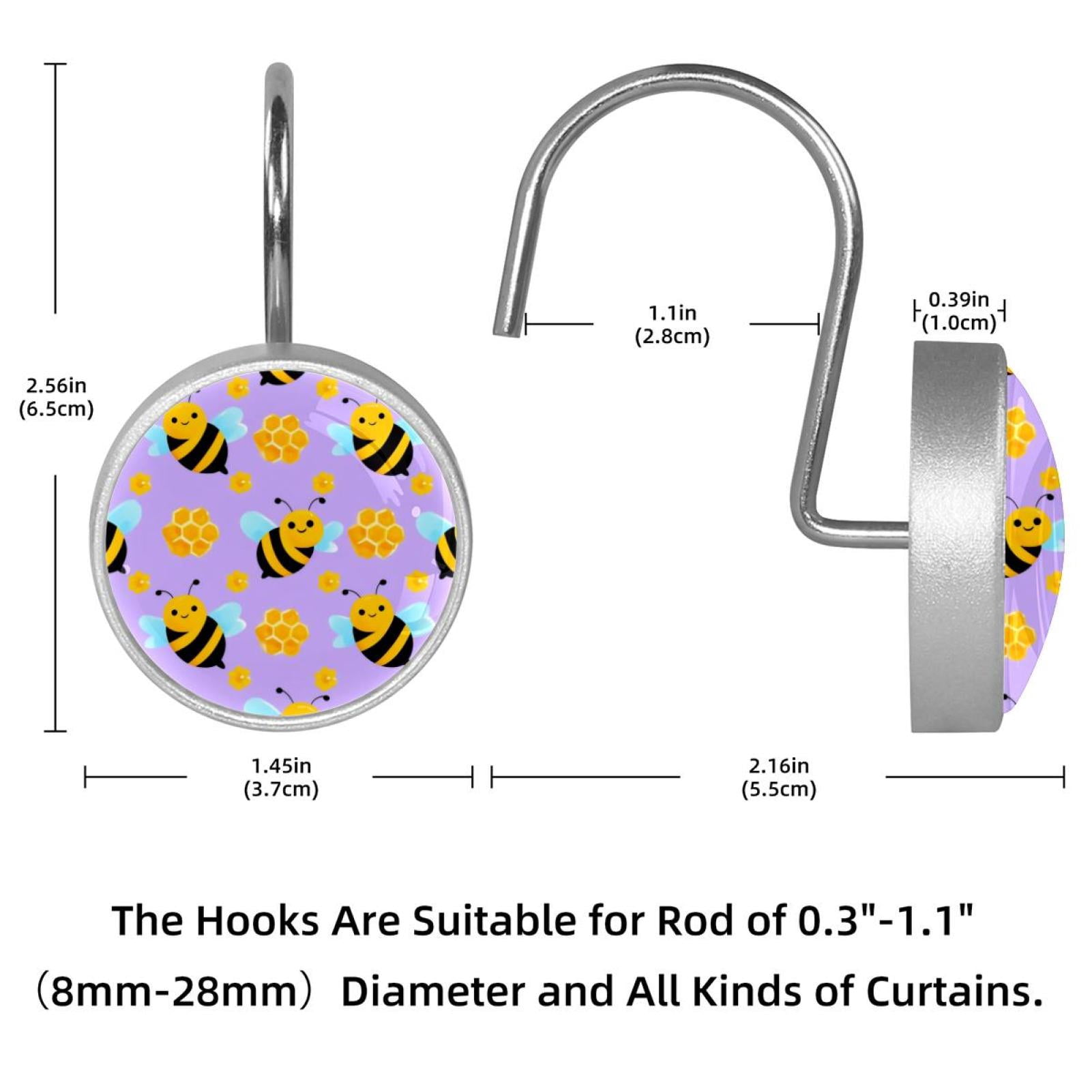 12pcs Decorative Shower Curtain Hooks, Rust Resistant Shower Rings for Bathroom Living Room,Rustproof Stainless Steel Rings for Shower Curtain and Liner Rods,Honey Honeycomb Purple