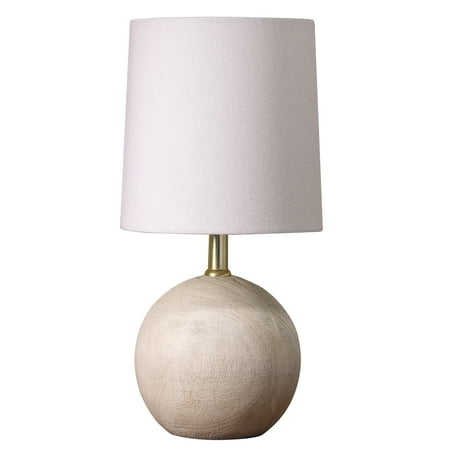 Xtreme Lit Mini Ball Natural Grey Resin Lamp with White Fabric Shade, LED Light Bulb Not Included