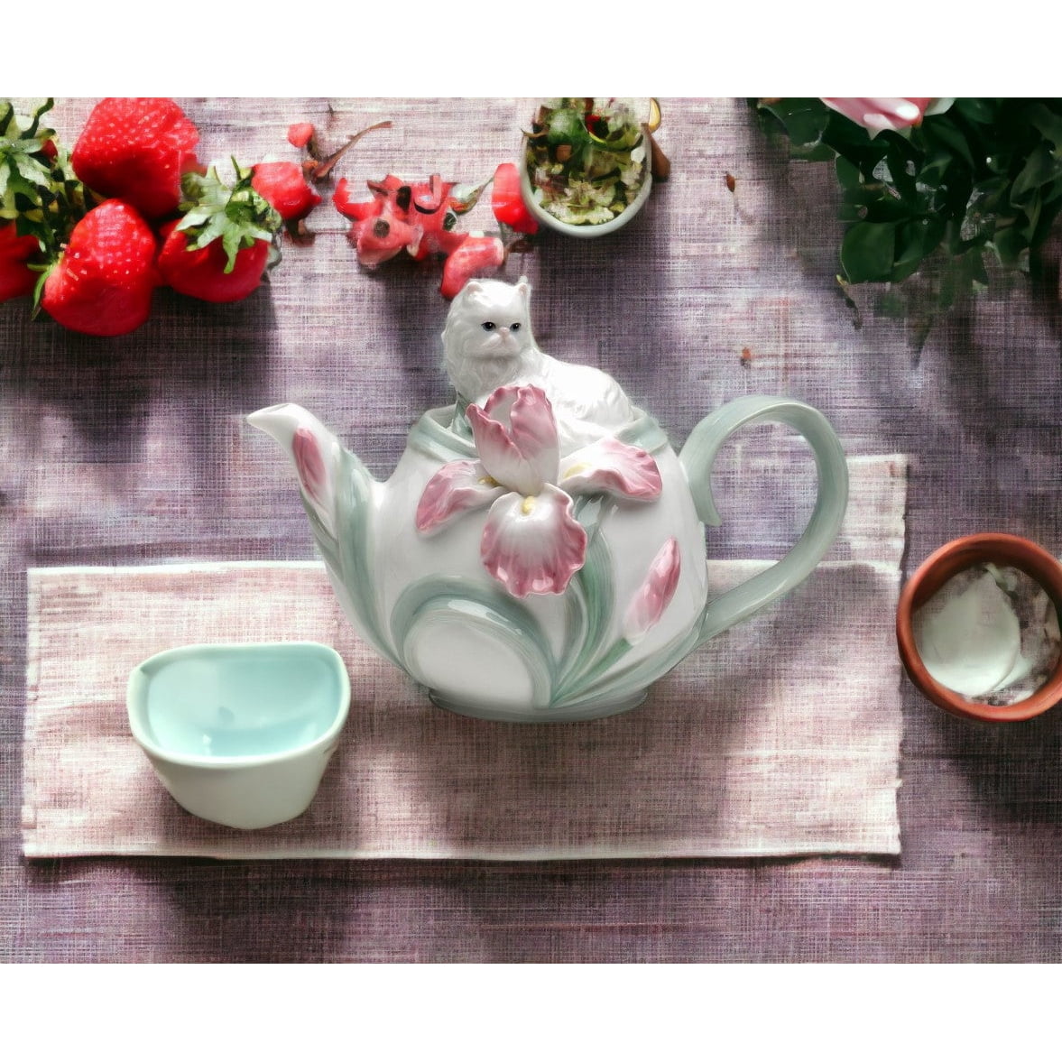 Ceramic Persian Cat Teapot Iris Flower 20 oz Walmart