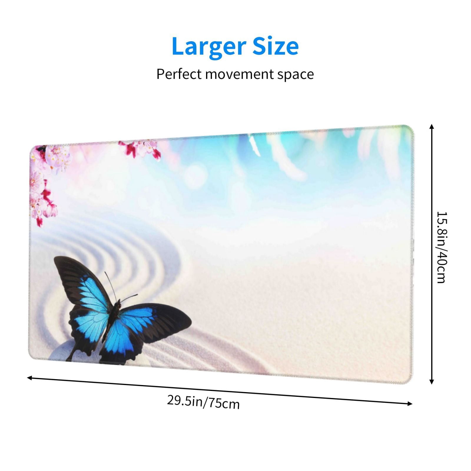Kdxio Butterfly In Blossoms Zen Print Large Gaming Mouse Pad,Non-Slip Base,Water Resist Keyboard Pad for Gamer,Office & Home,29.5 x 15.8 in