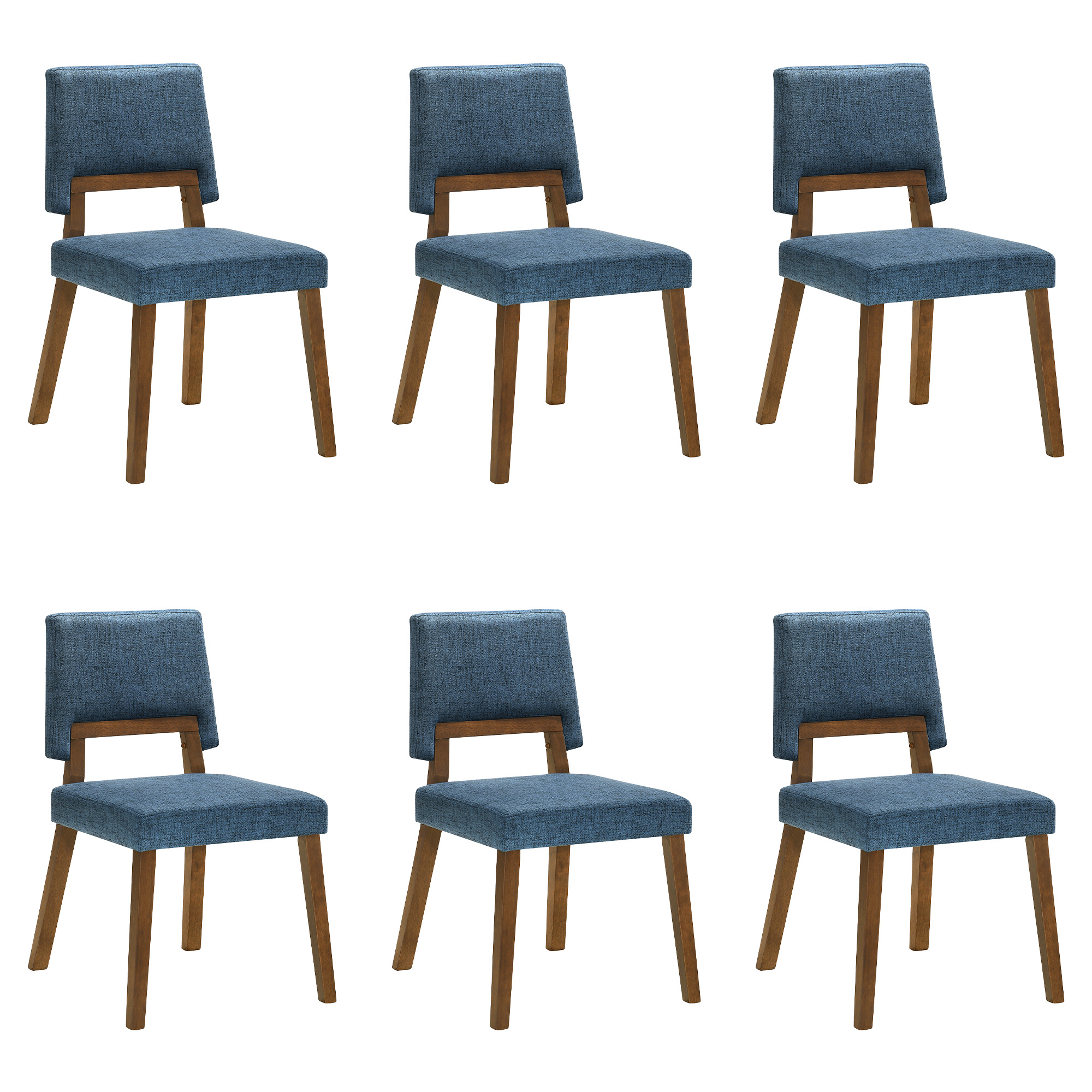 Channell Wood Dining Chair in Walnut Finish with Blue Fabric - Set of 6
