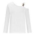 thumbnail image 4 of AXXD White Basic Tops for Women Trendy Summer 2024 Casual One Shoulder Drop Shoulder Pullover Long Sleeve Top, 4 of 6