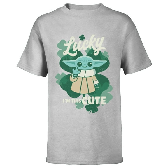 Star Wars Mandalorian Grogu Lucky I’m This Cute Green - Short Sleeve T-Shirt for Kids - Customized-Athletic Heather