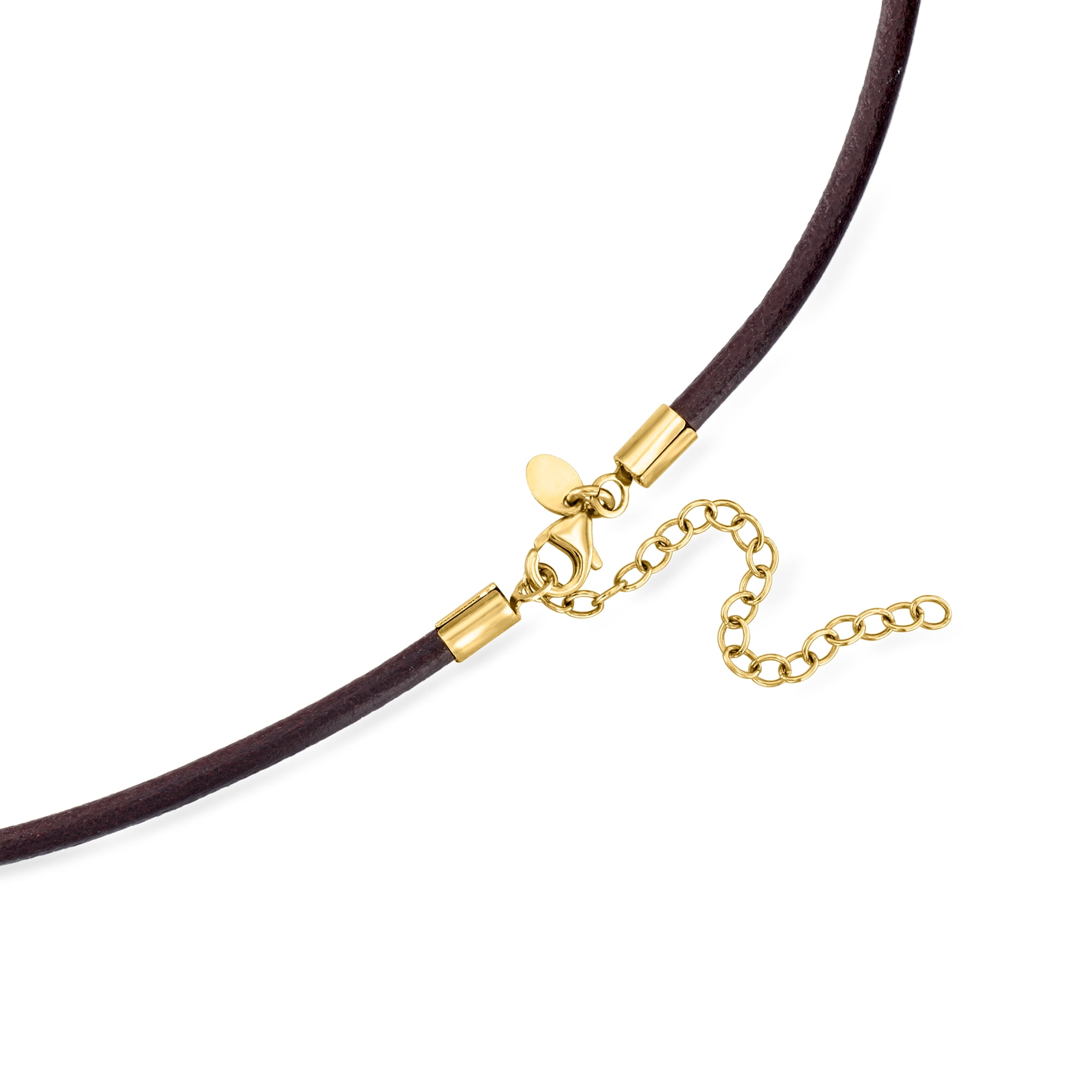 Ross-Simons Italian Brown Leather Cord Necklace With 18kt Gold Over Sterling, Women's, Adult