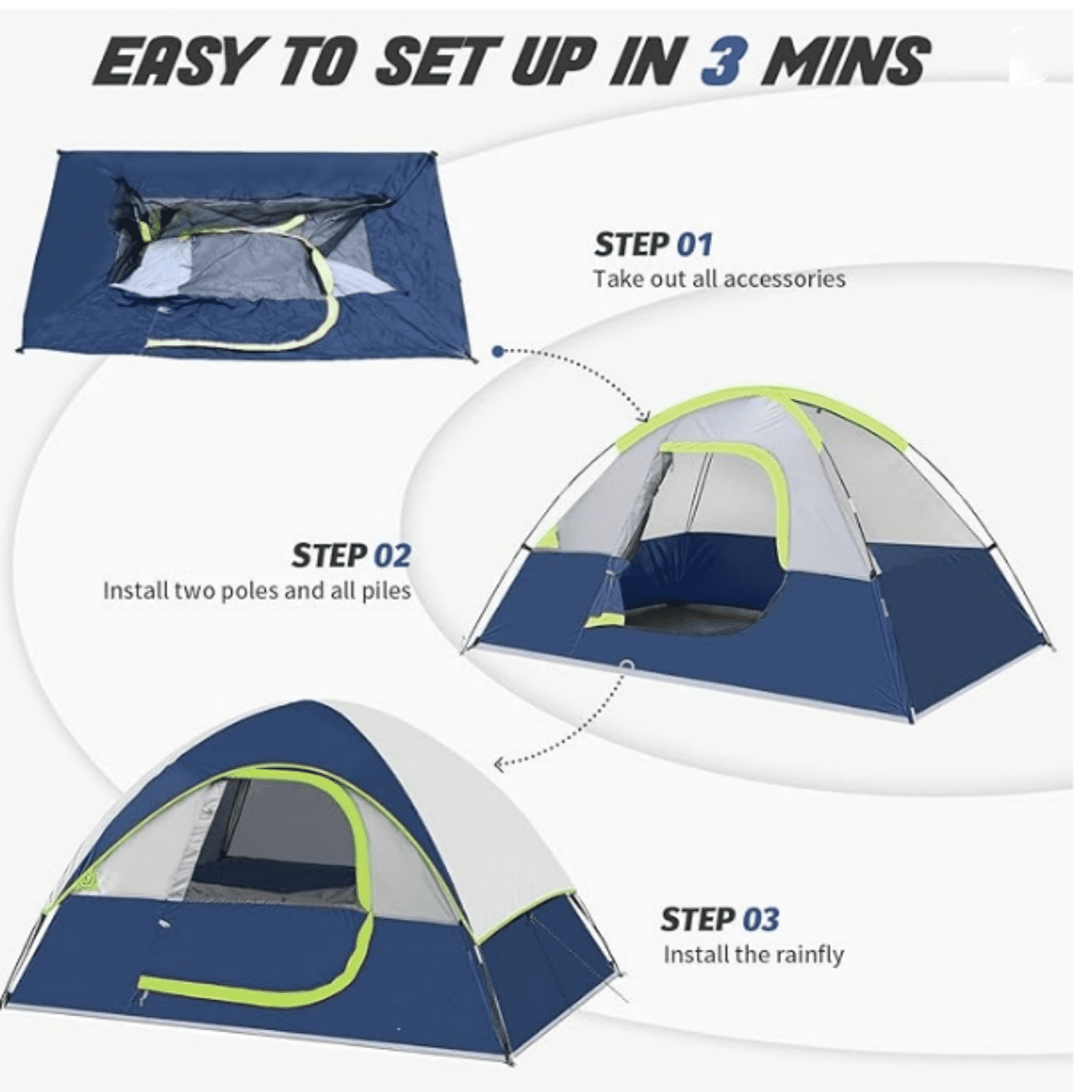 Camping Tent 2 Person, Waterproof Windproof Tent with Rainfly Easy Set up-Portable Dome Tents for Camping…