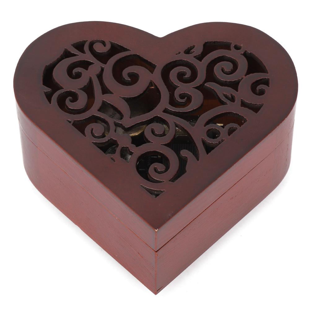 Play "Fur Elise" Wooden Heart Shape Music Box With Sankyo Musical Movement 
