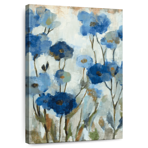 Elephant Stock Abstracted Floral In Blue I Wall Art - Vertical Canvas Wall Art - Living Room Wall Decor - Abstract Canvas - Blue And Brown Decor By Silvia Vassileva - 8" x 12"