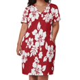 thumbnail image 3 of Hawaiian Pattern - Red Plus Size Summer Dress Women Casual Printed V Neck Short Sleeve Hawaii Boho Beach T Shirt Dress, 3 of 8