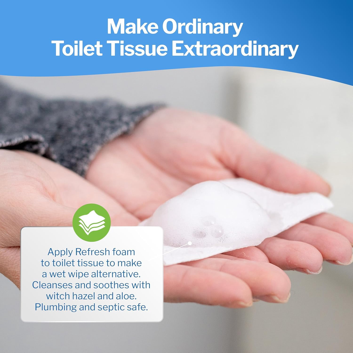 Toilet Paper Foam – Eco-Friendly Flushable Wet Wipe Alternative, Cleanses & Soothes with Witch Hazel & Aloe, Septic & Plumbing Safe 250ml/50ml (10.14 oz Total) (Combo Pack)