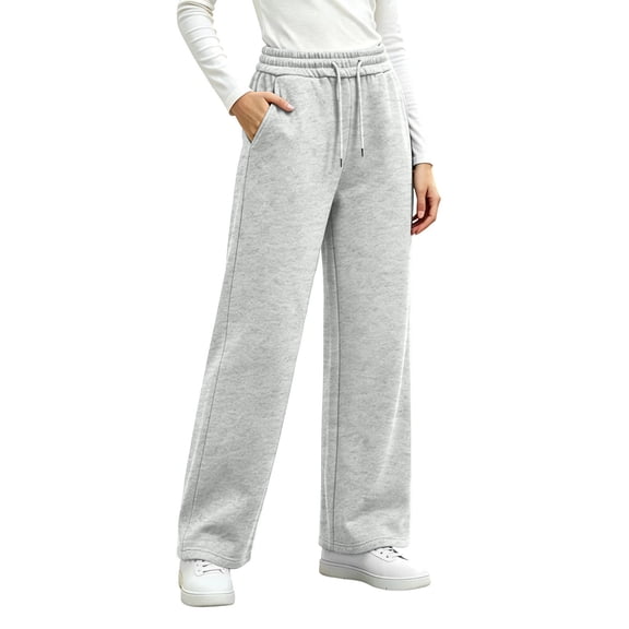 GERsome Women's Fleece Wide Leg Pants Drawstring Elastic Waist Lounge Sweatpants with Pockets Winter Casual Trousers Size 2XL