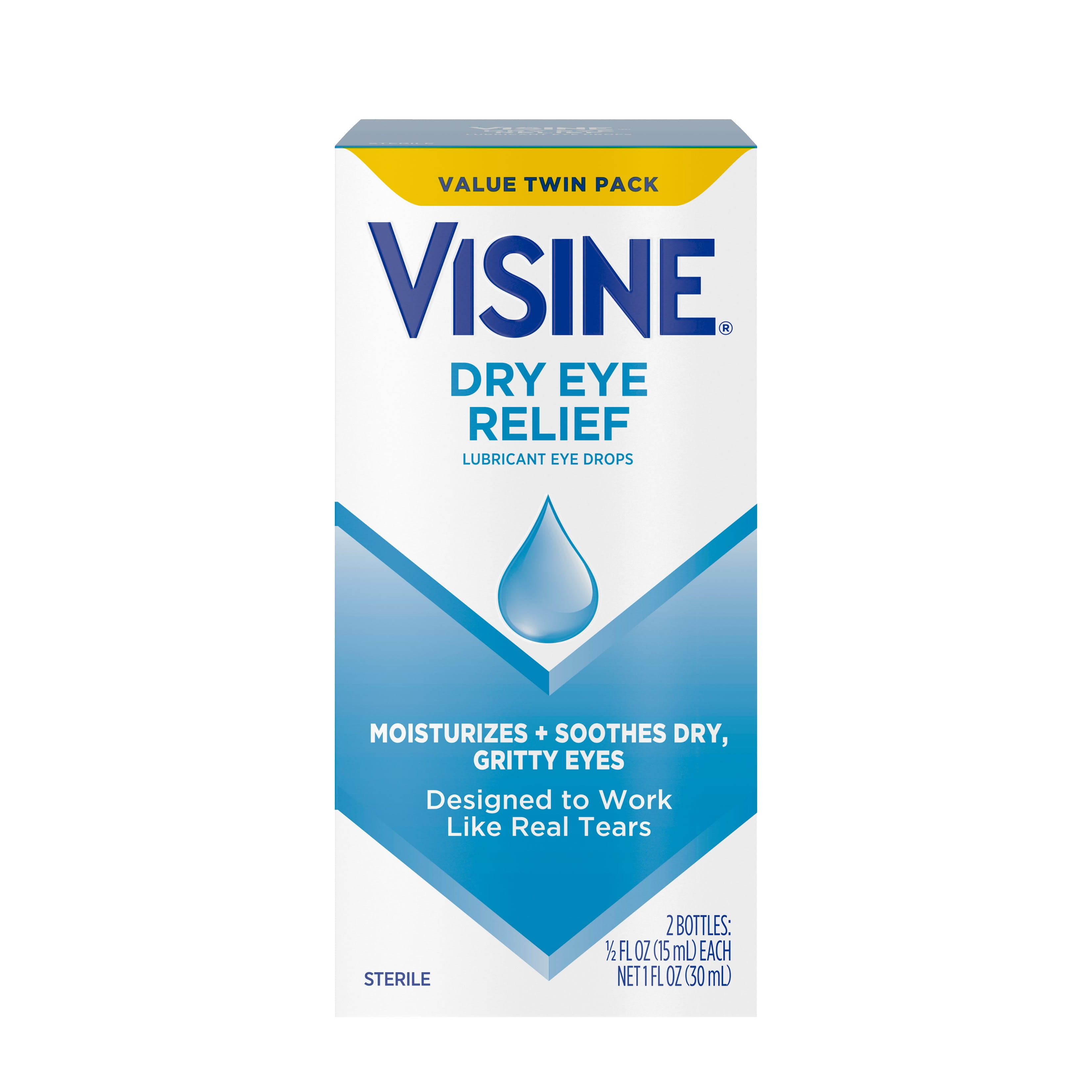 Visine Dry Eye Relief Lubricating Eye Drops, Twin Pack, 2 x 0.5 fl. oz