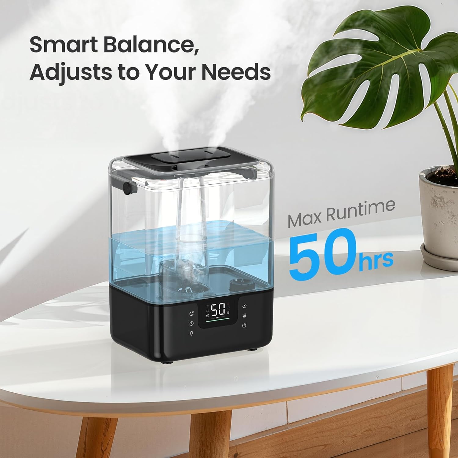 Smart Humidifiers for Bedroom Large Room Home, 6L Cool Mist Top Fill Humidifier with Essential Oil Diffuser, Black