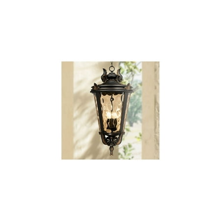 John Timberland Traditional Outdoor Ceiling Light Hanging Veranda Bronze 30 Champagne Hammered Glass Damp Rated for Porch Patio