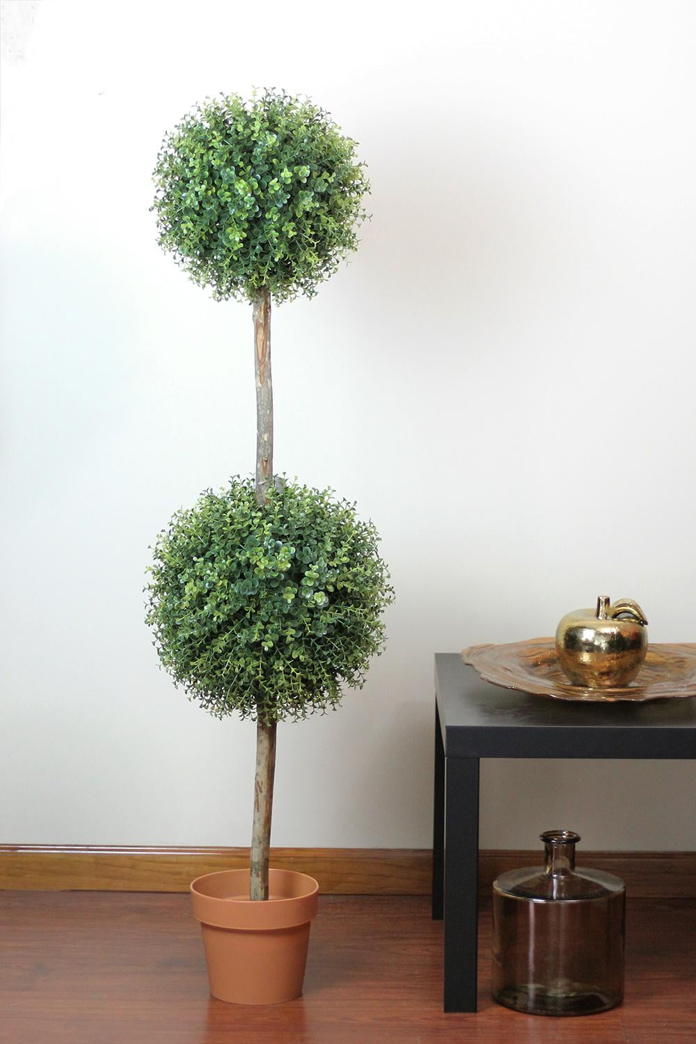 55.5" Potted Two-Tone Artificial Boxwood Double Ball Topiary Tree