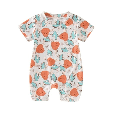 

Boy Girl Romper Short Sleeve Cartoon Cow Print Pullover Romper Sweatshirt Jumpsuit Summer Clothes
