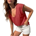 thumbnail image 5 of DYTTDG Women's Cap Sleeve Tank Top, Deep V Neck Loose Fit Top, Solid Color Summer Casual Tee, 5 of 8