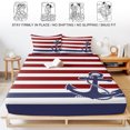 thumbnail image 5 of Queen Size Fitted Sheet Set - Anchor Red 3 Piece Bedding Sets 16" Deep Pocket Fitted Sheet with 2 Pillowcases, Modern Navy Blue White Striped Nautical Brushed Microfiber Hotel Luxury Bed Sheets, 5 of 9