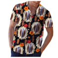 thumbnail image 1 of Camisas Vaqueras Para Hombre Manga Larga Top de primavera y verano para hombre, camiseta con estampado de Hawaii, cuello vuelto, camiseta informal holgada de manga corta con botones (Black, 3XL), 1 of 4