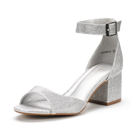 

Dream Pairs Women s Fashion Dress Low Heel Sandals Party Wedding Pumps Shoes CHUNKLE SILVER/GLITTER Size 9