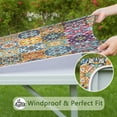 thumbnail image 6 of Blue Boho Bohemia Floral Geometric Pattern Square Fitted Tablecloth with Elastic Edge,Square Table Cover,Washable Elastic Table Cover for Home Kitchen Party Decor 36"x36", 6 of 6