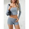 thumbnail image 3 of Biekopu Women Pajama Set, Long Sleeve Bow Crop Top with Low Waist Shorts Sleepwear Loungewear, 3 of 9