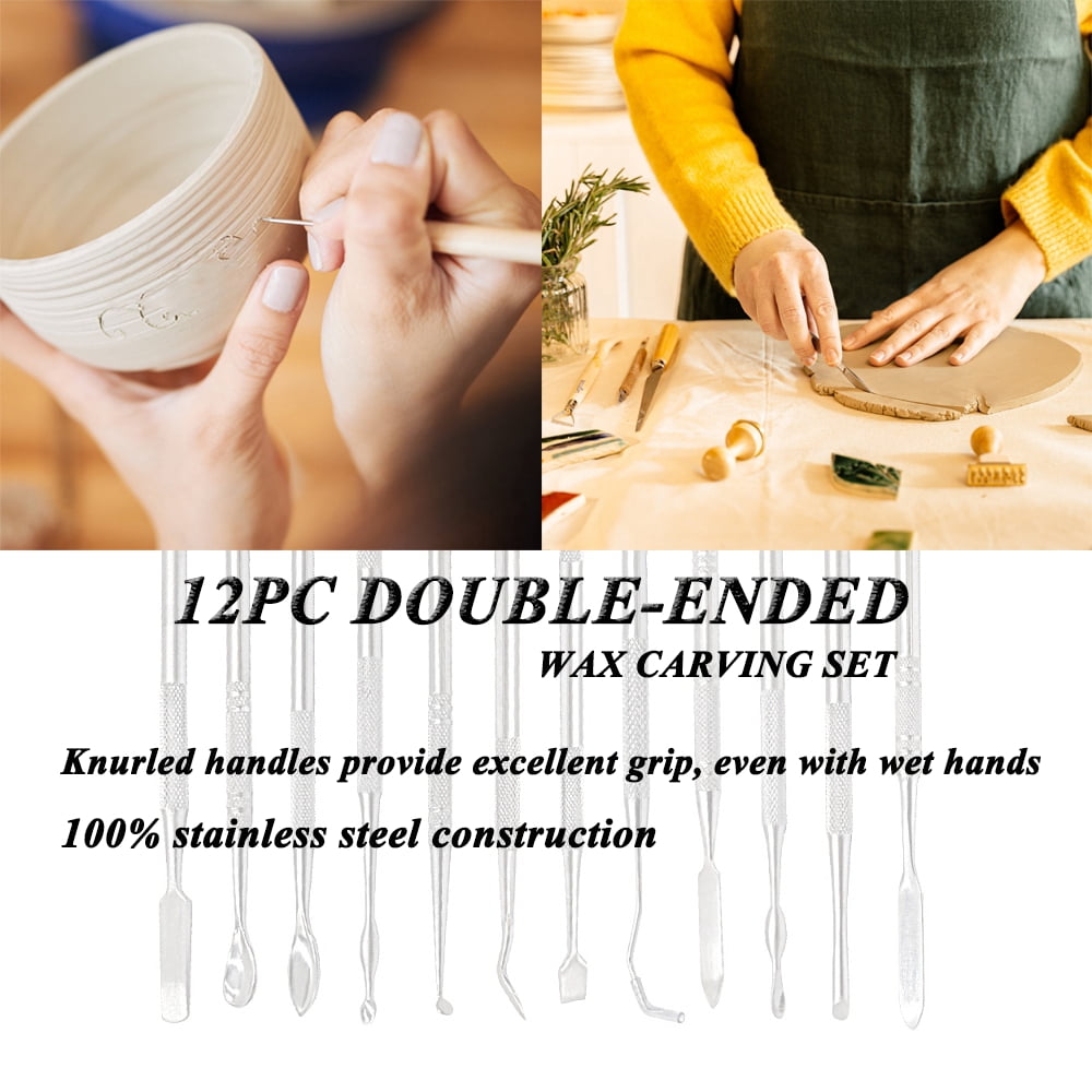Stainless Steel Wax Carvers Set, Polymer Pottery Clay Spatula Carving Tool for Modeling, Sculpting and Shaping, Set of 12