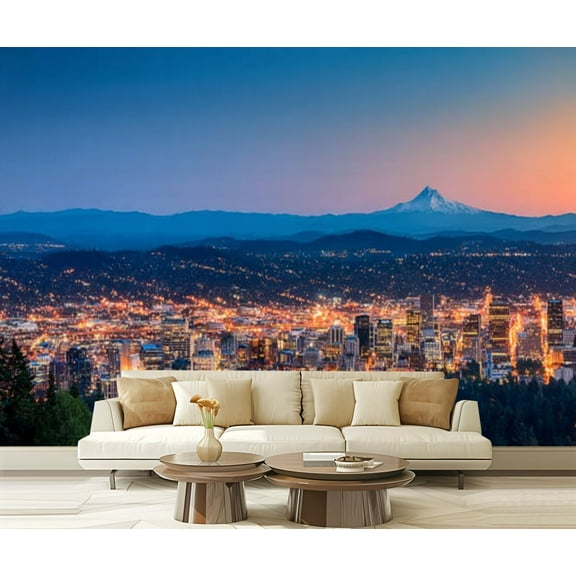 Peel and Stick Wallpaper Portland Oregon Skyline Modern Art Wall Mural Decor Self Adhesive and Removable 69in x 98in