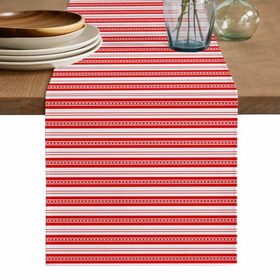 Boho Red Stripe Table Runner, Abstract Geometric White Minimalist Washable Cotton Linen Table Runners 90 Inches Long, Dresser Scarf Runner for Dining/Coffee/Kitchen/Hallway Tables 13''x90''