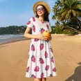 thumbnail image 4 of Uemuo Hand Drawn Strawberry Print Womens Summer Dress Casual Swing Short Sleeve Sundresses Beach A-line Shift Dress, 4 of 6