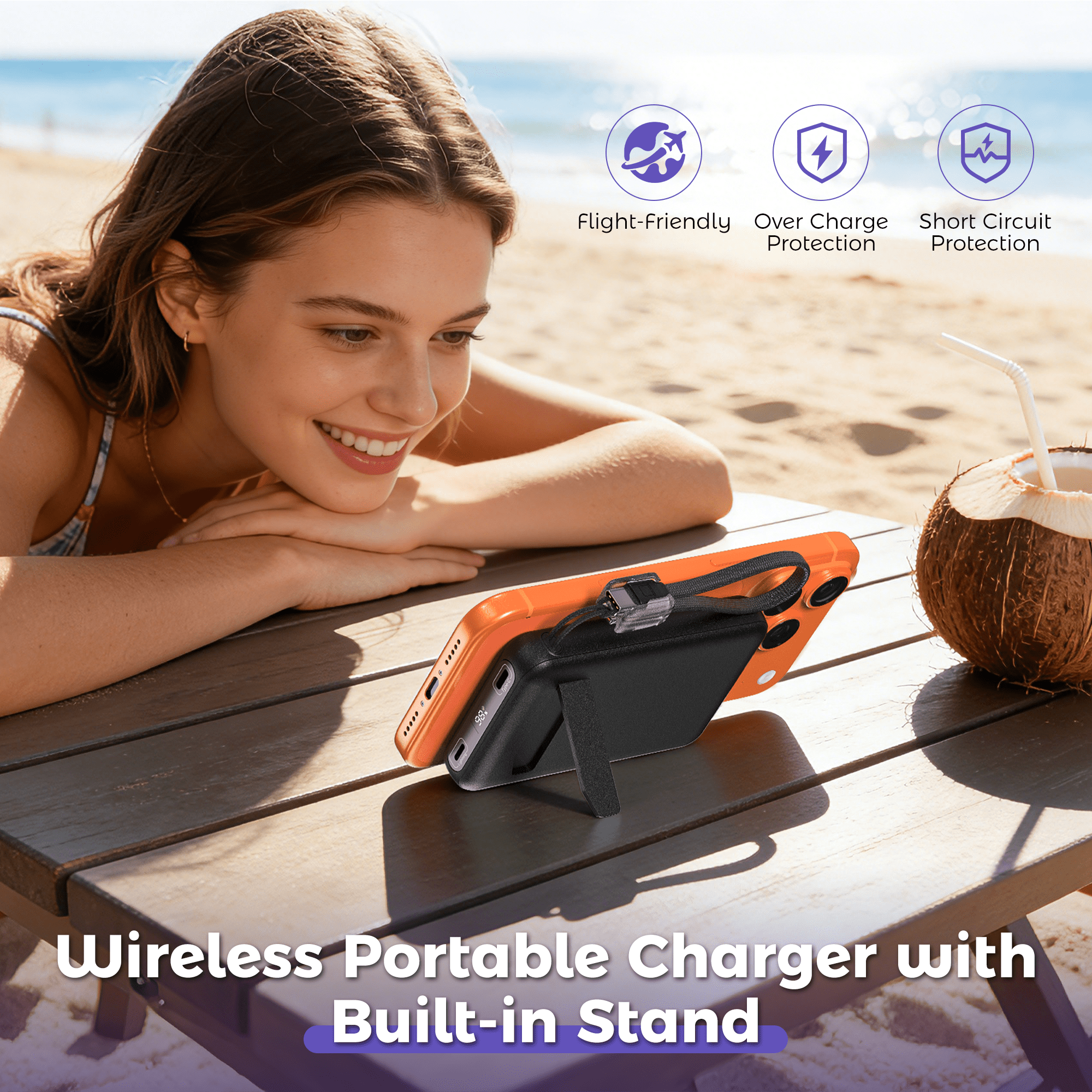 OWNTECH 10000mAh Magnetic Wireless Power Bank with Smart Display, 22.5W PD Fast Charging Portable Charger, Built-in Foldable Stand & USB-C Cable Compatible with iPhone 17/16/15/14 Series (Black)