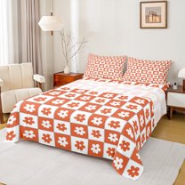 Castle Fairy Geometric Plaid 4-Piece King Sheet Set: Groovy Flower Cartoon Kawaii Luxury
